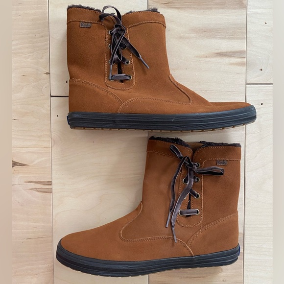 Keds Brown Suede High Top Velvet Tie Zip Up Boots - Picture 3 of 10